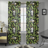 Cute sloths tropical palm leaves black background Gauze Curtain