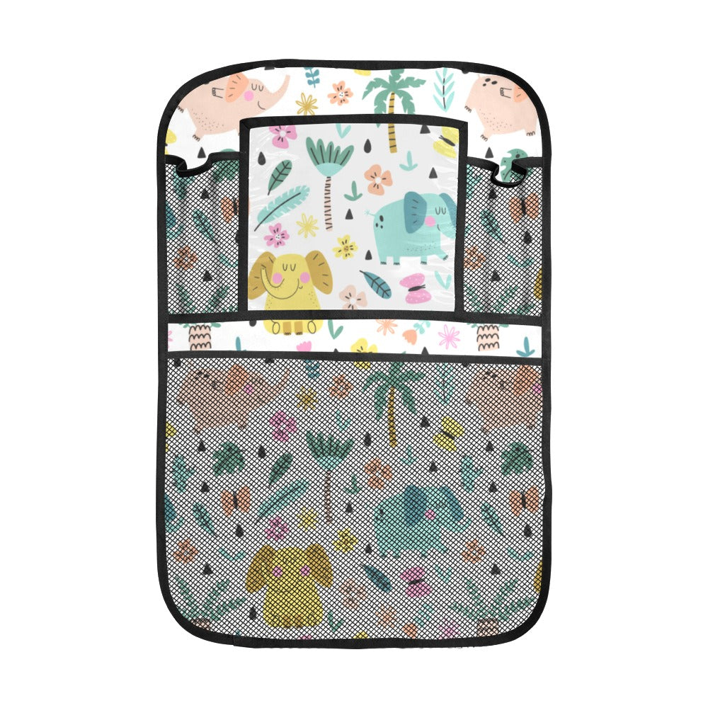 Cute elephants palm tree flower butterfly pattern Car Seat Back Organizer