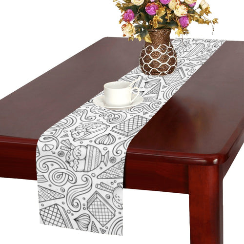 Cartoon hand drawn ice cream black white Table Runner