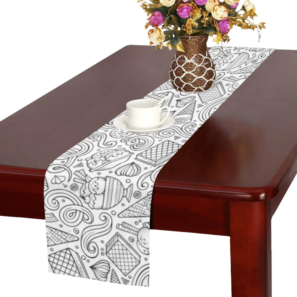 Cartoon hand drawn ice cream black white Table Runner