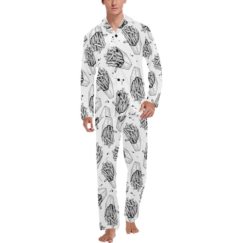 Hand drawn french fries pattern Men's Long Pajama Set