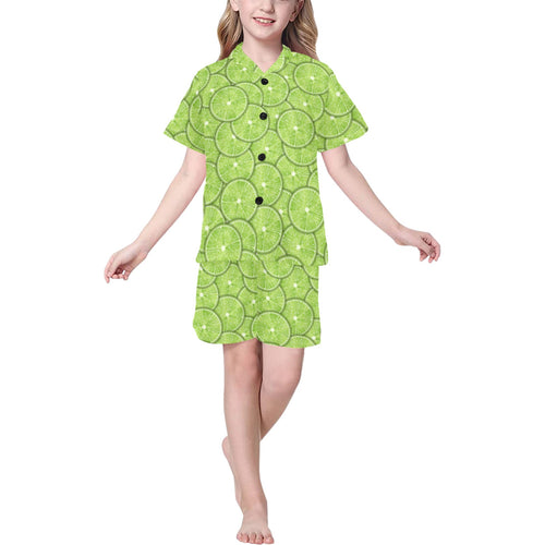 Slices of Lime pattern Kids' Boys' Girls' V-Neck Short Pajama Set