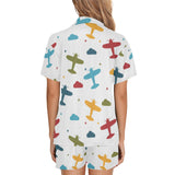 Airplane star cloud colorful Women's V-Neck Short Pajama Set