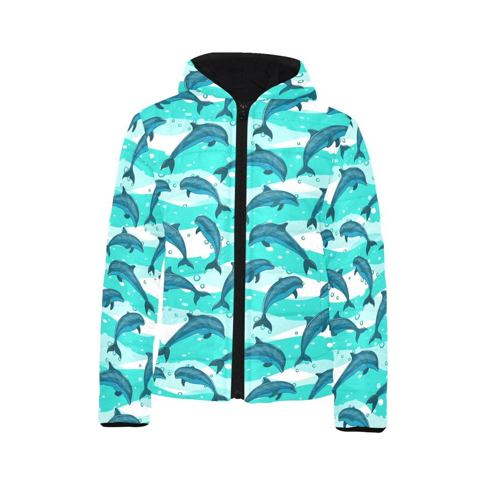 Dolphin sea pattern Kids' Boys' Girls' Padded Hooded Jacket