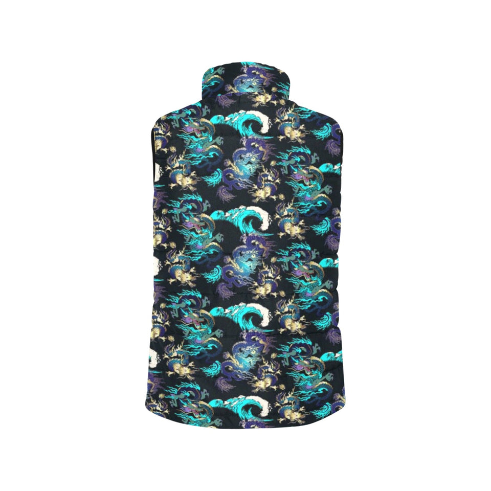 Dragon sea wave pattern Women's Padded Vest