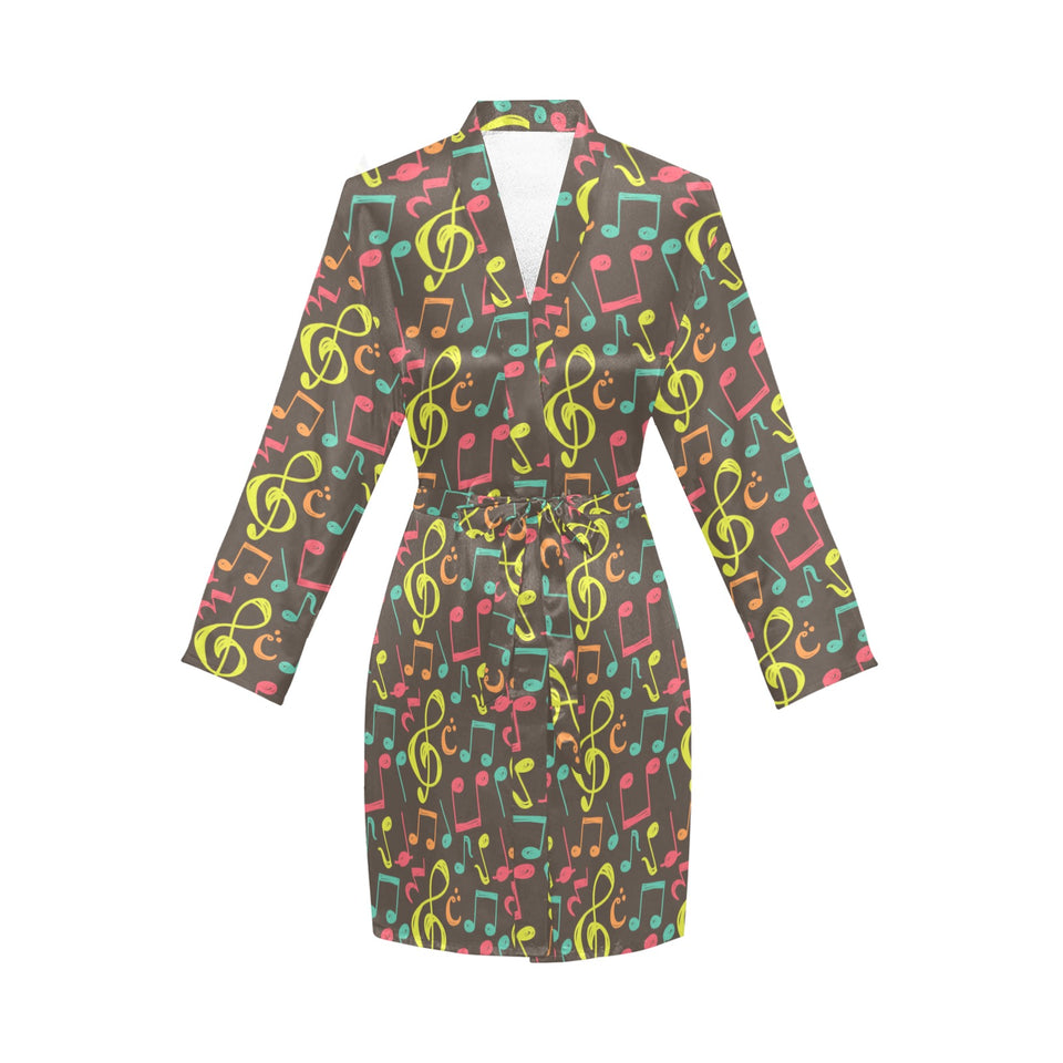 Music Notes Pattern Print Design 05 Women's Long Sleeve Belted Night Robe