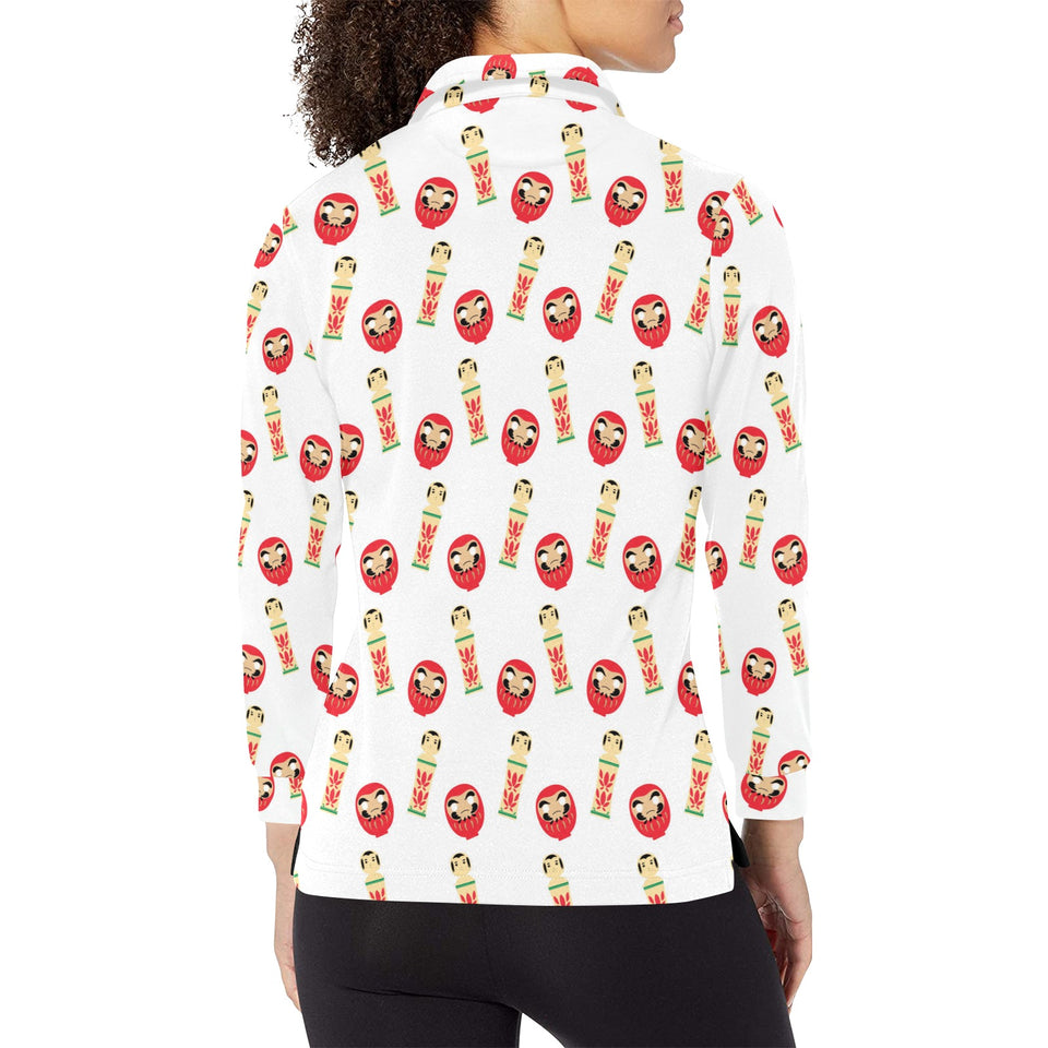 Daruma japanese wooden doll Women's Long Sleeve Polo Shirt