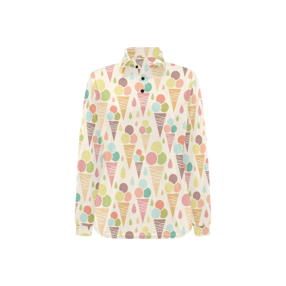 Ice cream cone pattern Women's Long Sleeve Polo Shirt