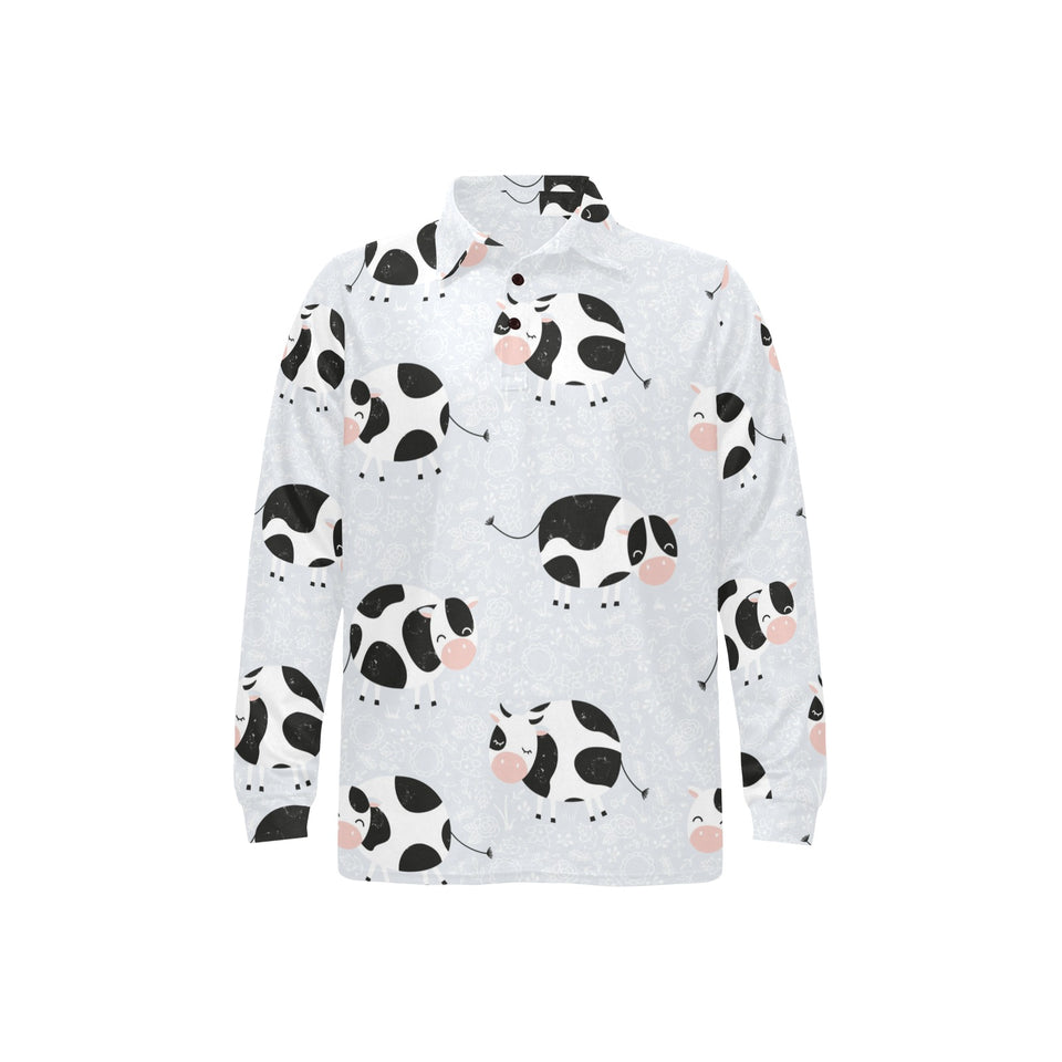Cute cows pattern Men's Long Sleeve Polo Shirt