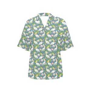 Pelican Pattern Print Design 04 Women's All Over Print Hawaiian Shirt