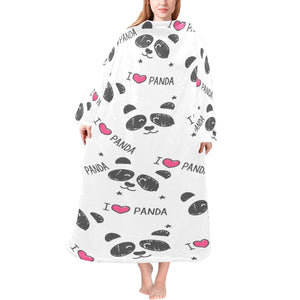 Hand Drawn faces of pandas pattern Blanket Robe with Sleeves