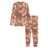 Pink sakura cherry blossom drak brown background Women's All Over Print Pajama Set