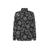 Garlic pattern black background Women's Long Sleeve Polo Shirt