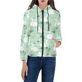 White swan lake pattern Women's Padded Hooded Jacket