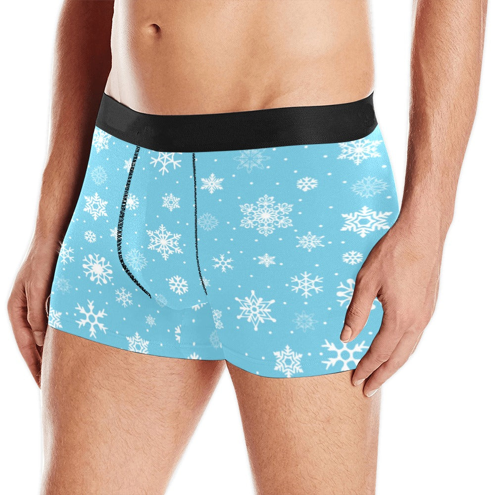 Snowflake pattern blue background Men's All Over Print Boxer Briefs Men's Underwear