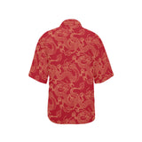 Gold dragons red background Women's All Over Print Hawaiian Shirt