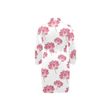 Pink lotus waterlily pattern Men's Long Sleeve Belted Night Robe