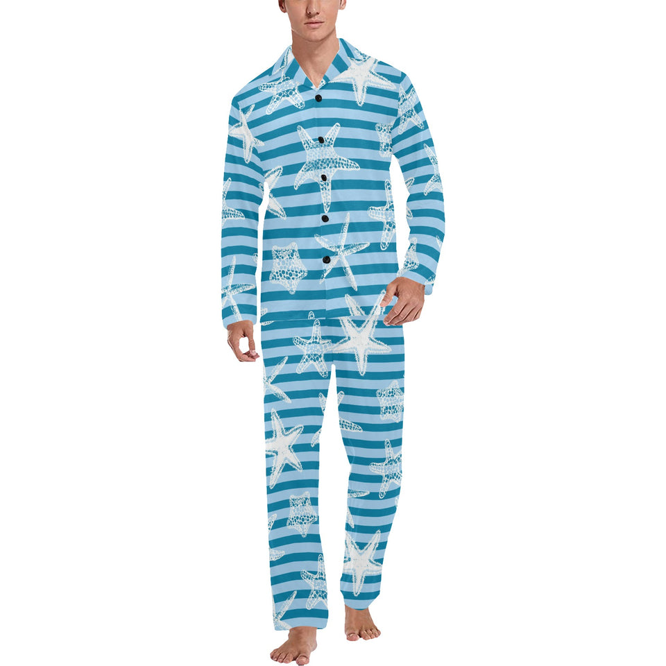 Starfish blue blackground Men's Long Pajama Set