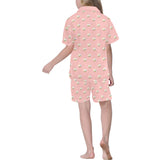 Cute hamster cheese pattern pink background Kids' Boys' Girls' V-Neck Short Pajama Set