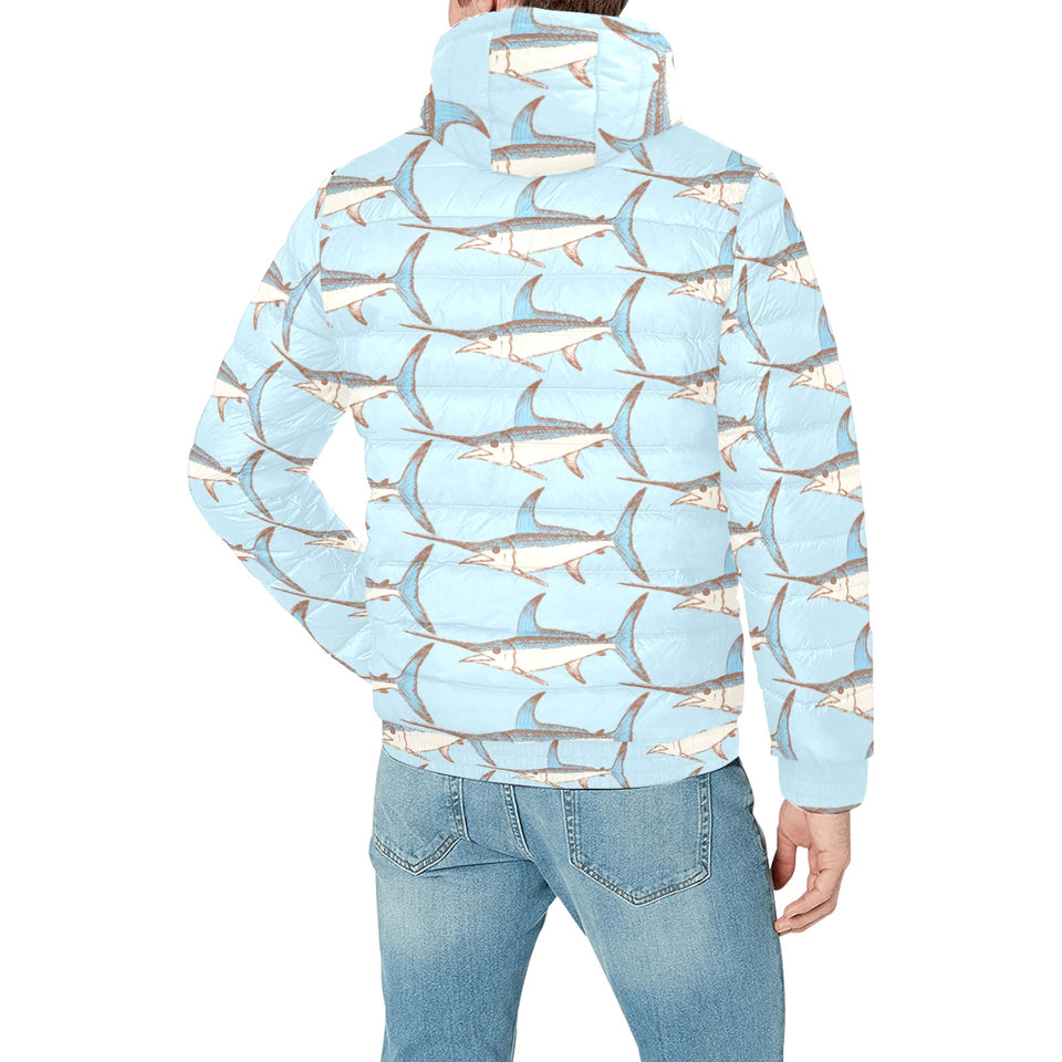 Swordfish Pattern Print Design 01 Men's Padded Hooded Jacket