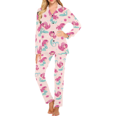 Cute little mermaid pattern Women's Long Pajama Set