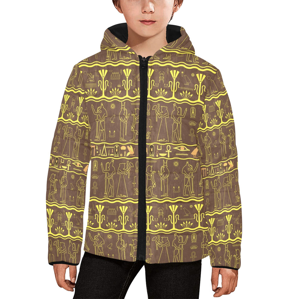 Egypt Hieroglyphics Pattern Print Design 03 Kids' Boys' Girls' Padded Hooded Jacket
