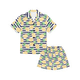 Pineapples pattern striped background Kids' Boys' Girls' V-Neck Short Pajama Set
