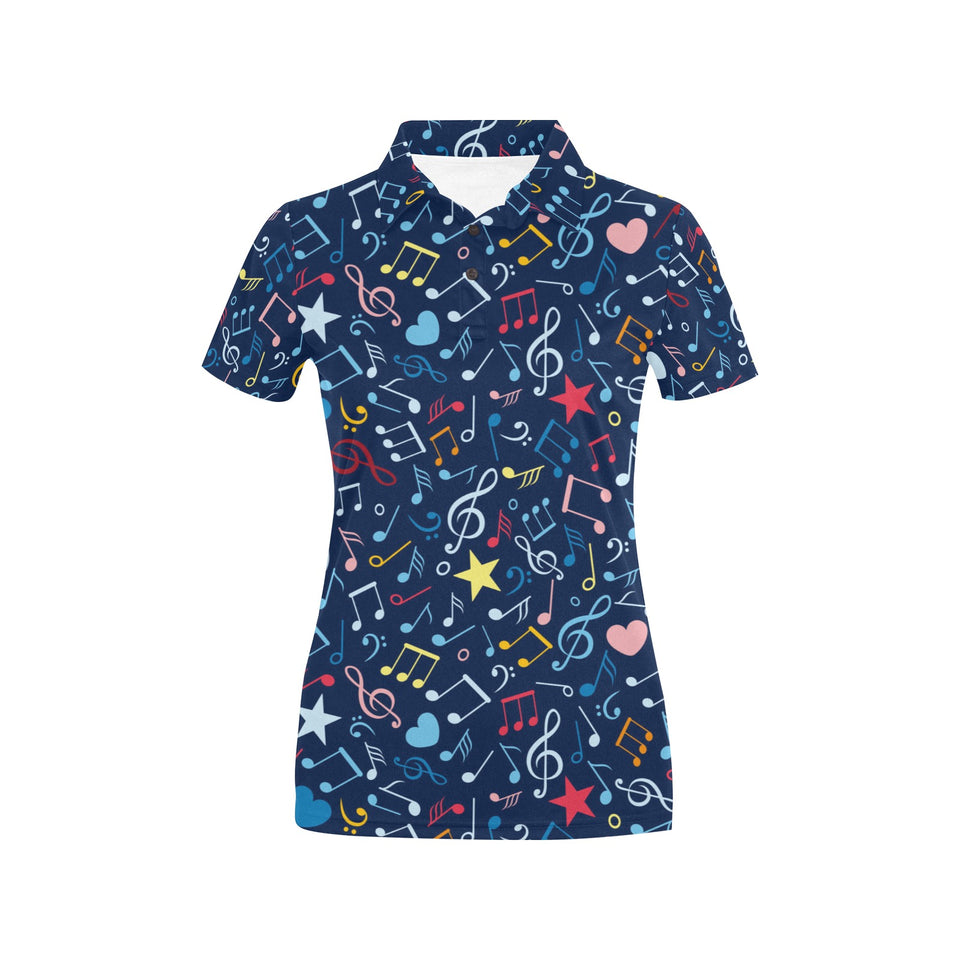 Music Notes Pattern Print Design 03 Women's All Over Print Polo Shirt