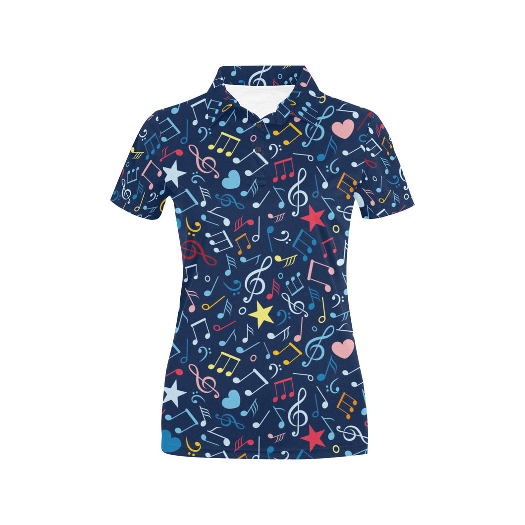 Music Notes Pattern Print Design 03 Women's All Over Print Polo Shirt