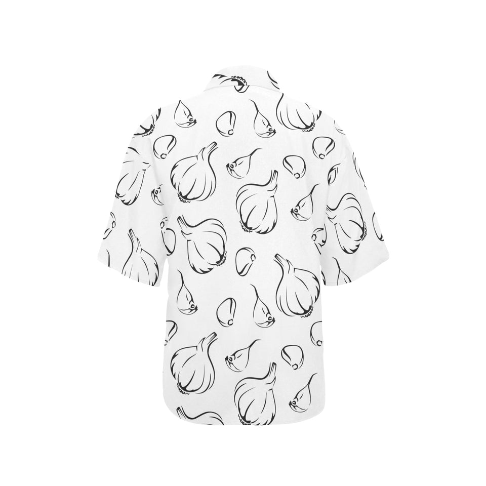 Garlic pattern black white Women's All Over Print Hawaiian Shirt