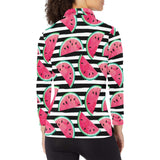 Watercolor paint textured watermelon pieces Women's Long Sleeve Polo Shirt