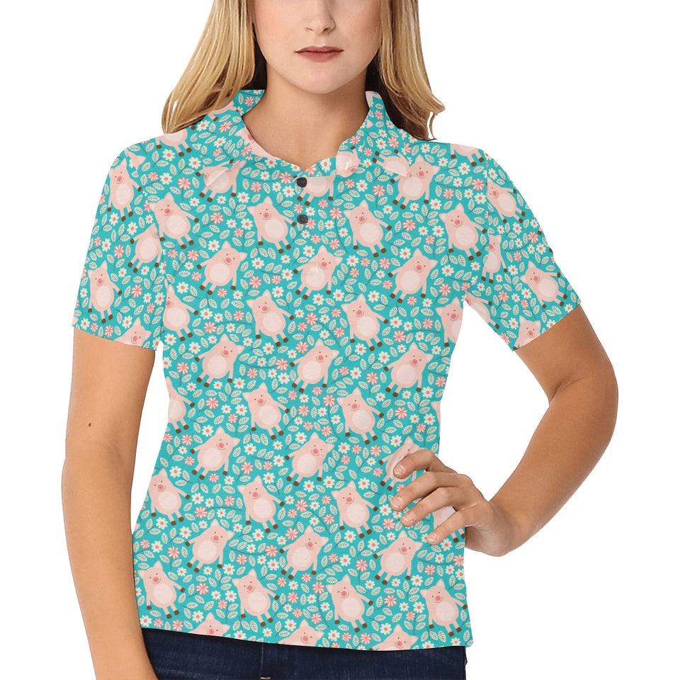 Pig Pattern Print Design 01 Women's All Over Print Polo Shirt