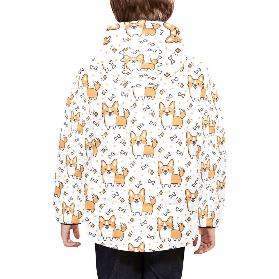 Cute corgi heart star bone pattern Kids' Boys' Girls' Padded Hooded Jacket
