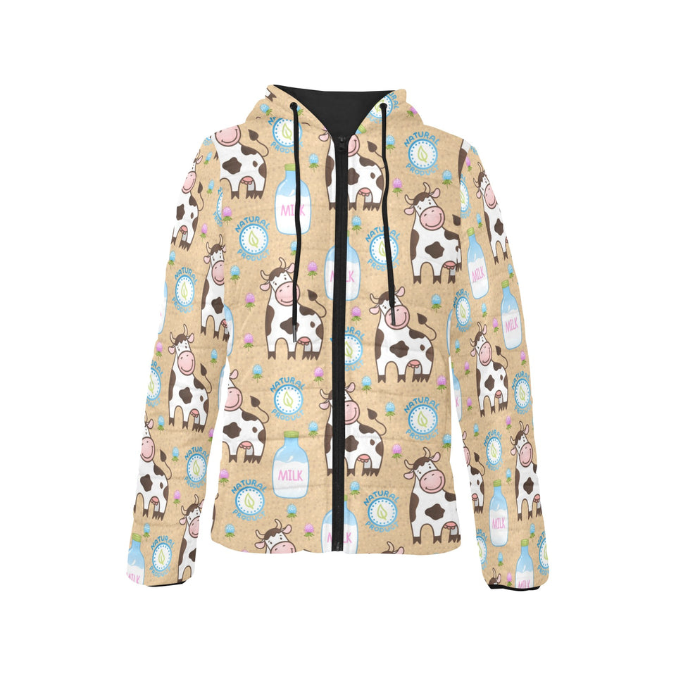 Cow bottle of milk pattern Women's Padded Hooded Jacket