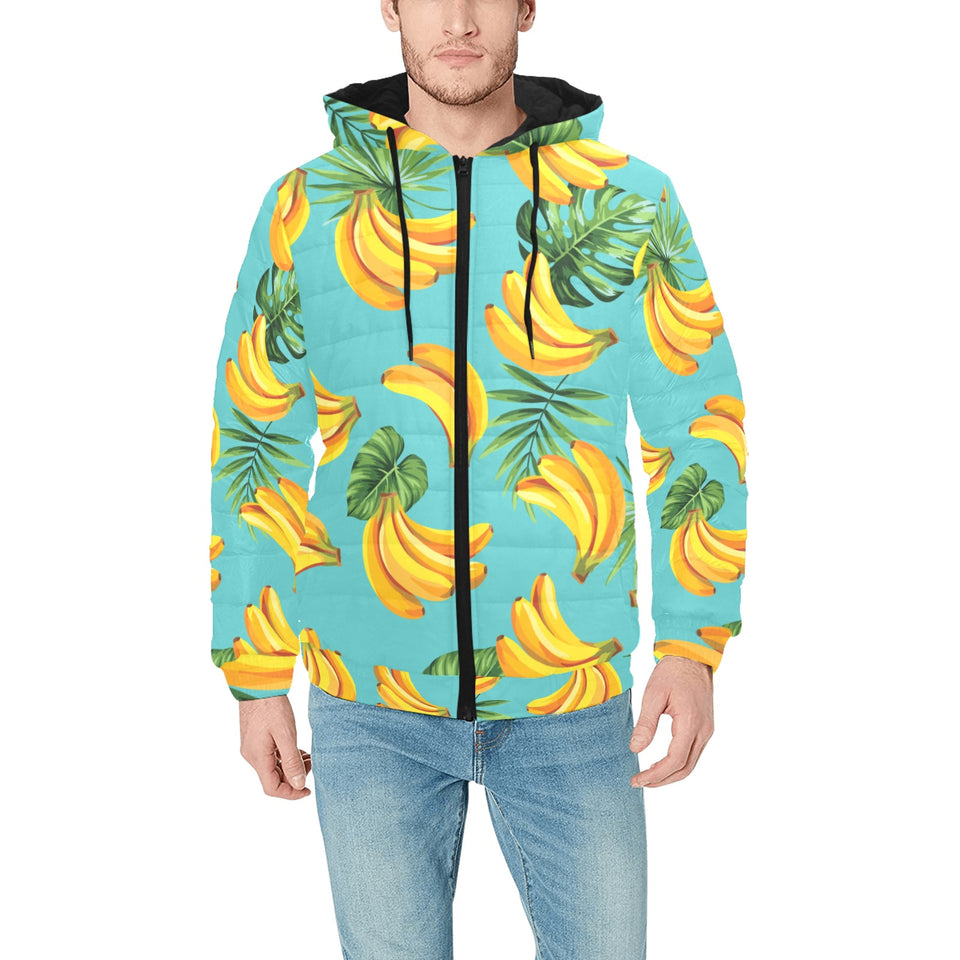 Banana Palm Leaves pattern background Men's Padded Hooded Jacket