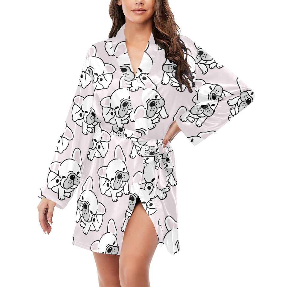 Cute french bulldog pattern Women's Long Sleeve Belted Night Robe