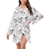 Cute french bulldog pattern Women's Long Sleeve Belted Night Robe