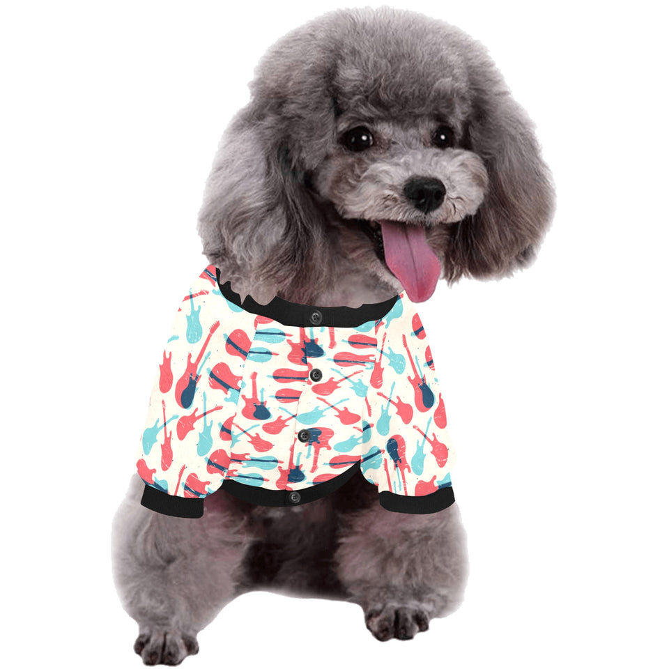 Red Blue guitar pattern All Over Print Pet Dog Round Neck Fuzzy Shirt
