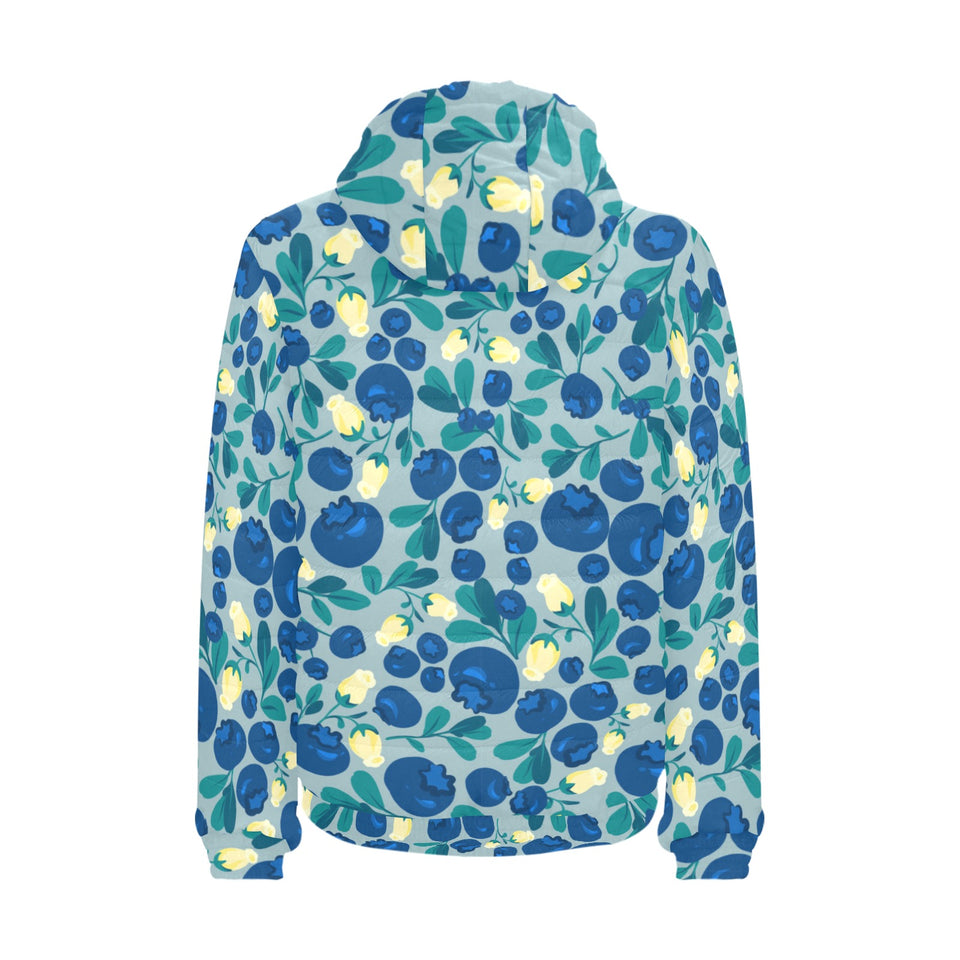 blueberry design pattern Men's Padded Hooded Jacket