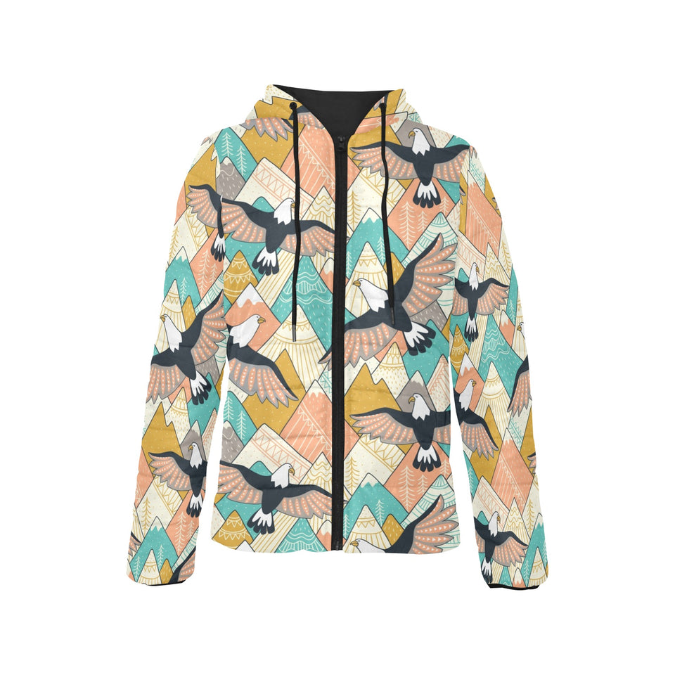 Eagle Pattern Print Design 02 Women's Padded Hooded Jacket