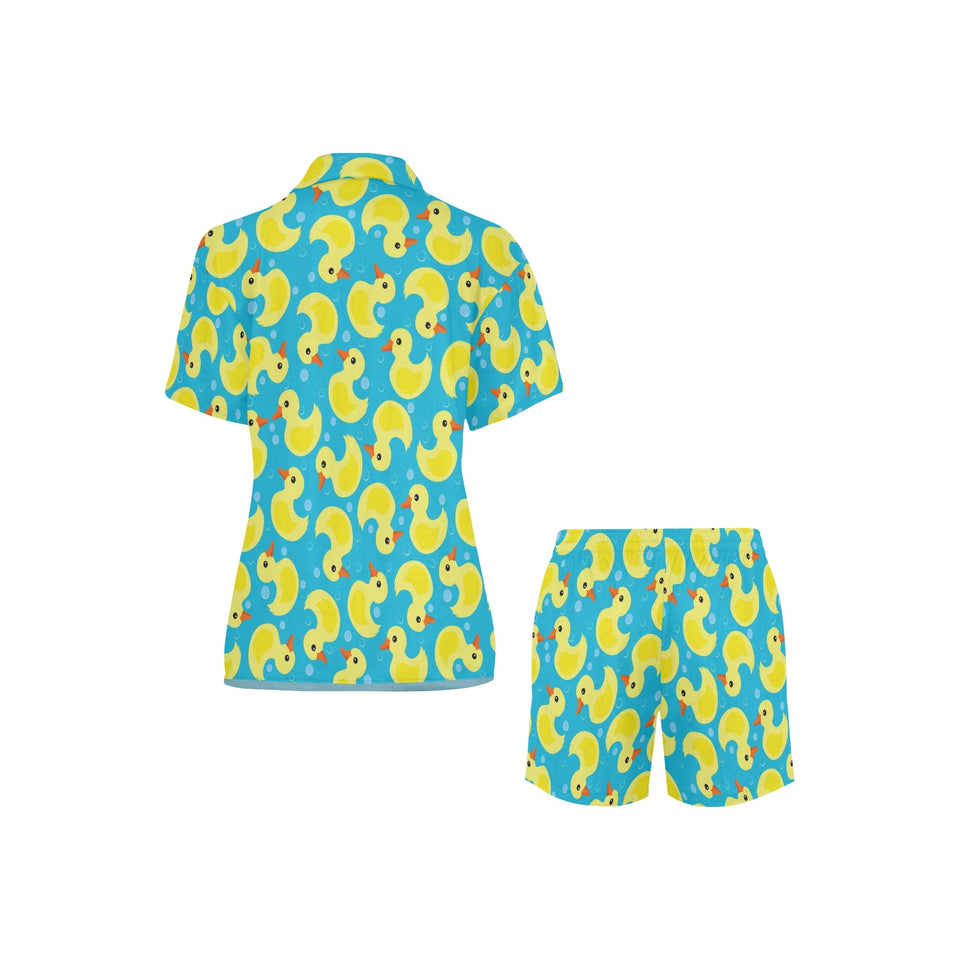 Duck Pattern Print Design 04 Women's V-Neck Short Pajama Set