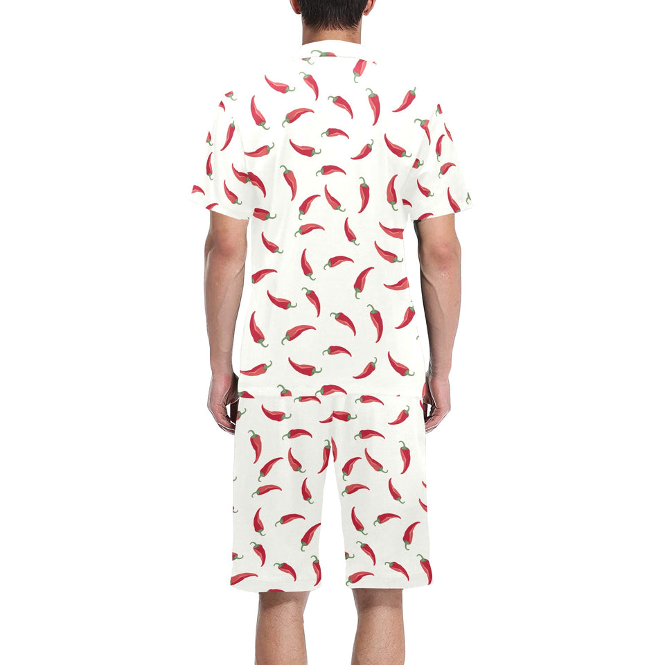 Chili peppers pattern Men's V-Neck Short Pajama Set