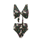 Unicorns forest background Chest Bowknot High Waisted Bikini Swimsuit