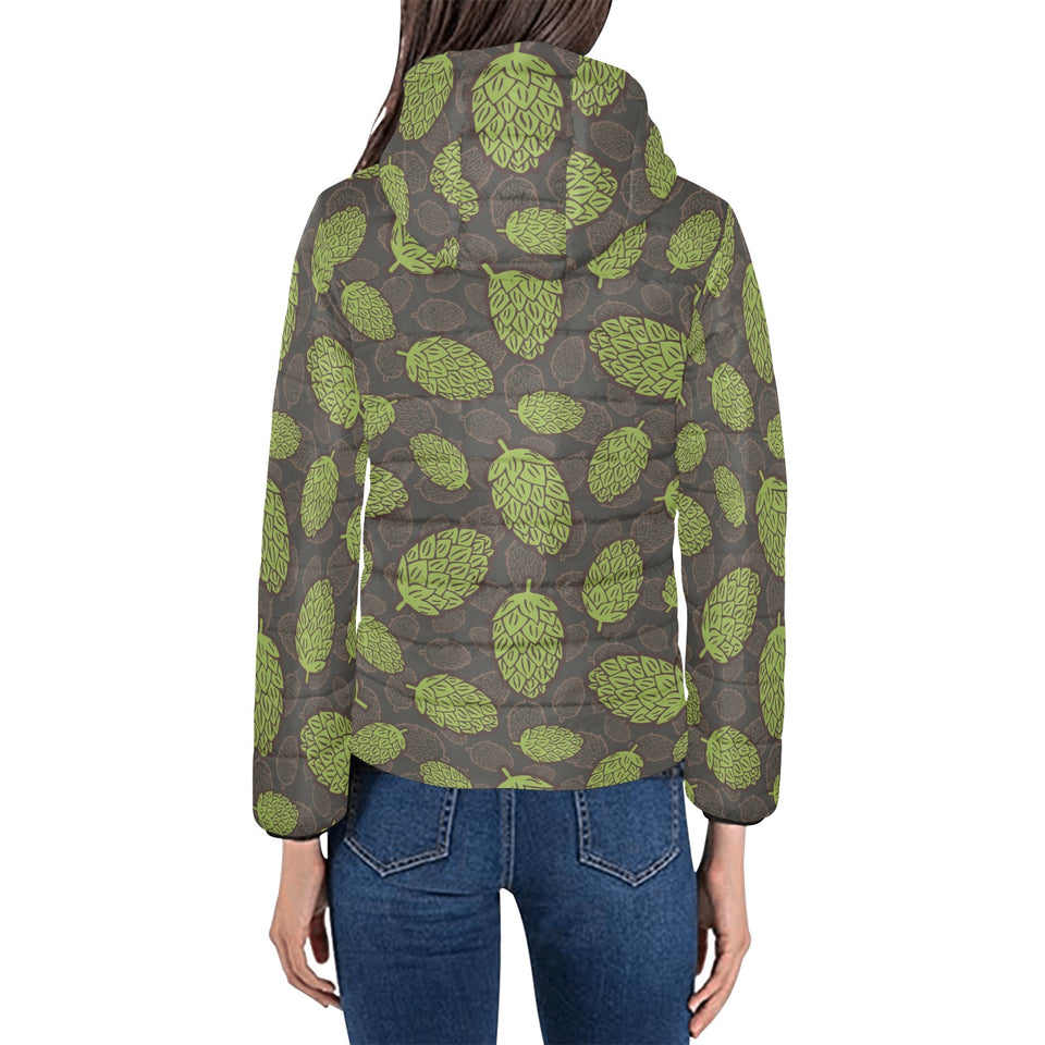 Hop pattern black background Women's Padded Hooded Jacket