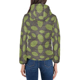 Hop pattern black background Women's Padded Hooded Jacket