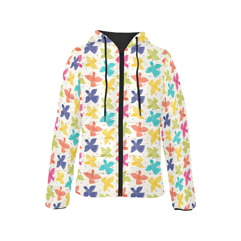 Pigeon Pattern Print Design 01 Women's Padded Hooded Jacket