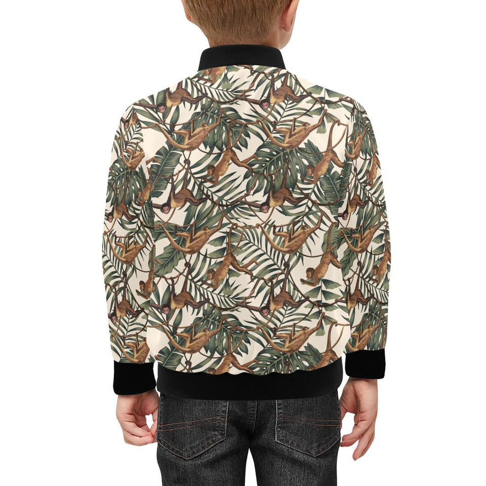 Monkey tropical leaves background Kids' Boys' Girls' Bomber Jacket