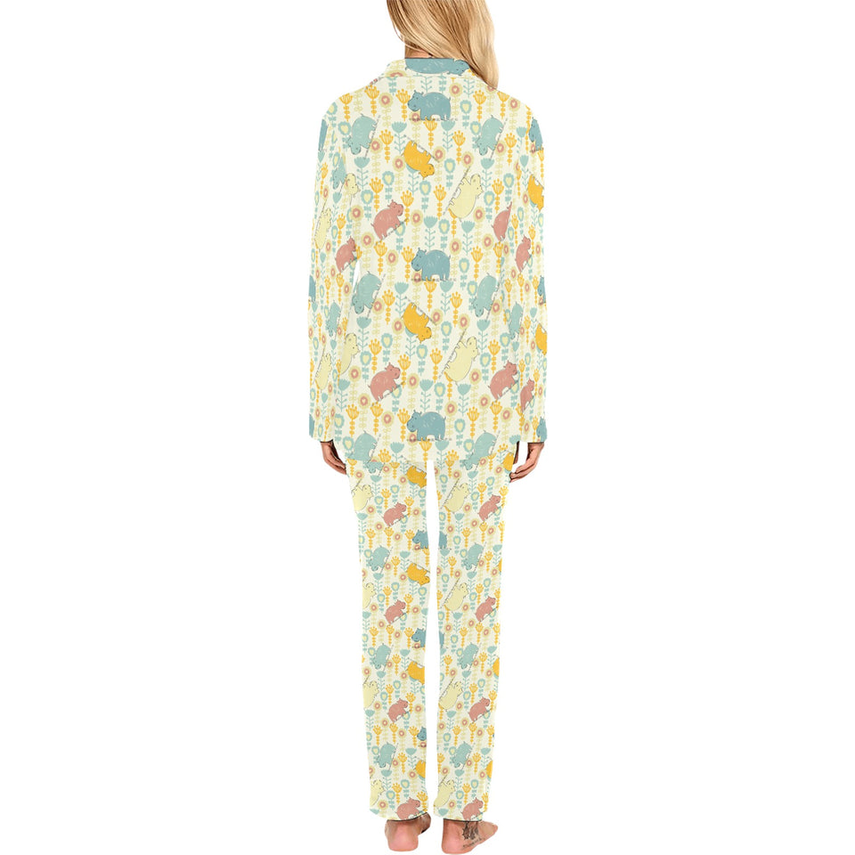 Hippopotamus Pattern Print Design 04 Women's Long Pajama Set