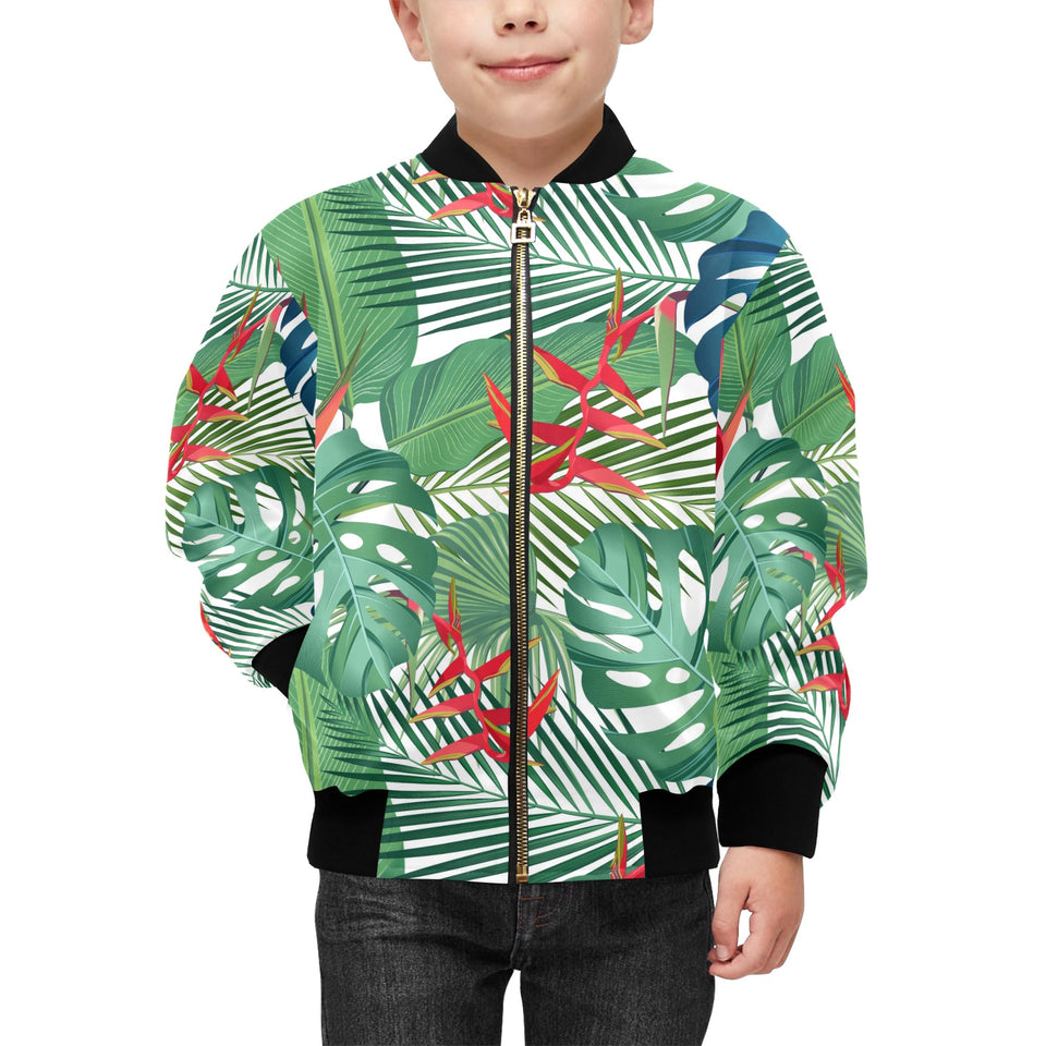 heliconia palm and monstera leaves pattern Kids' Boys' Girls' Bomber Jacket