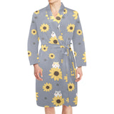 Cute hamster sunflower pattern background Men's Long Sleeve Belted Night Robe